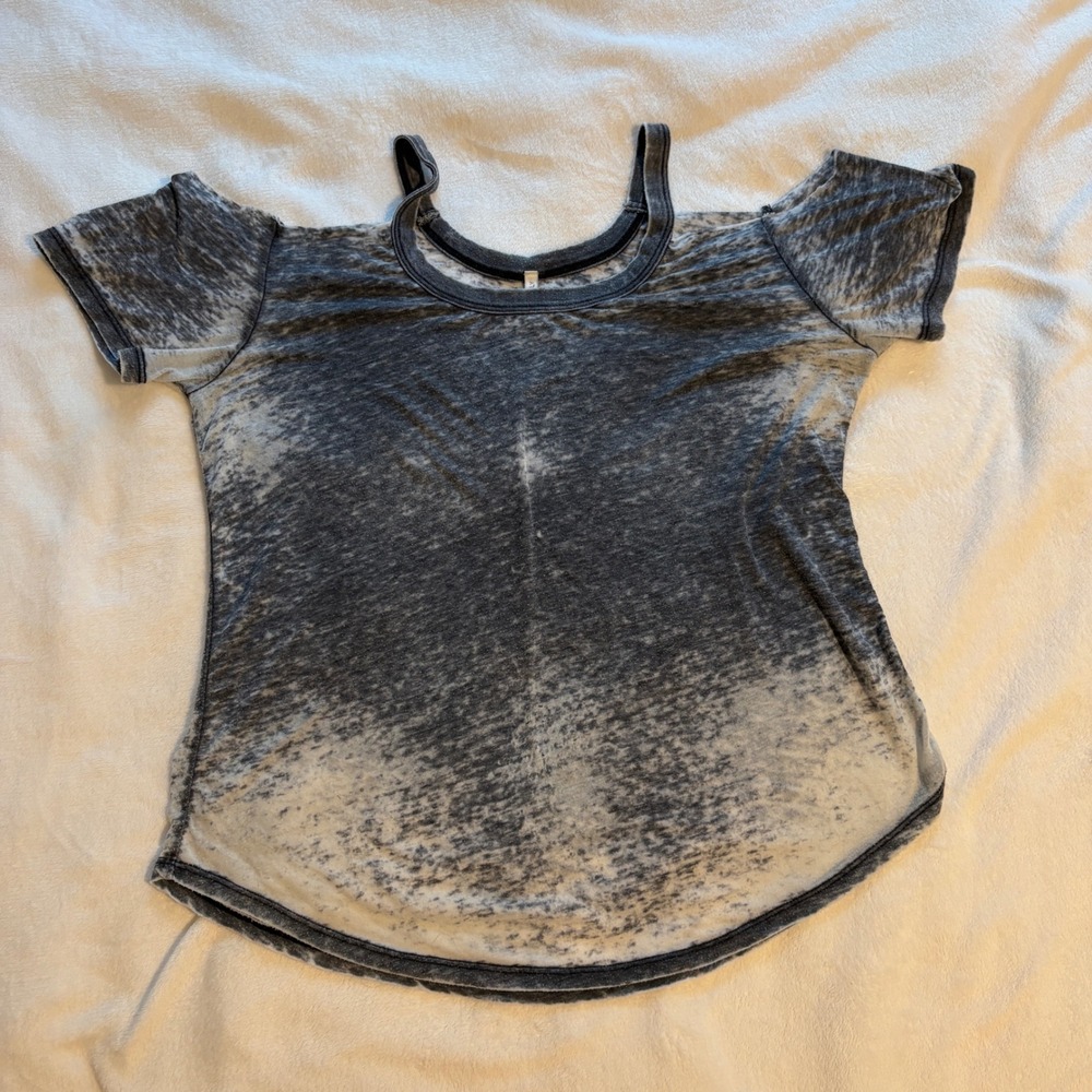 Z Supply Womens‎ Burnout Cold Shoulder T-Shirt Charcoal Grey Cutout Top Size M